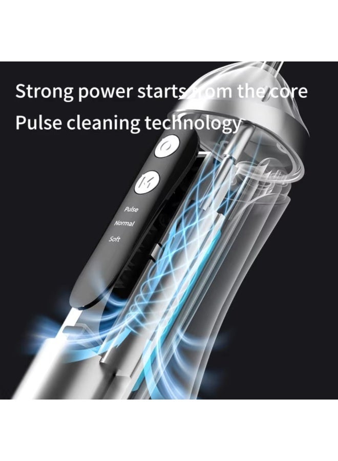 جهاز تنظيف الأسنان بالماء، لاسلكي محمول، احترافي، قابل لإعادة الشحن، مقاوم للماء بمعيار IPX7، 3 أوضاع، سعة كبيرة 200 مل للاستخدام المنزلي والسفر، أسود - Image 2